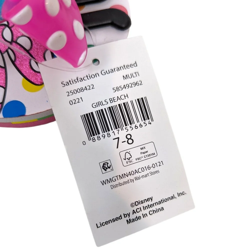 Minnie Mouse Disney Junior Girls Sandals Pink Bow Thongs Flip Fops Girls 7/8